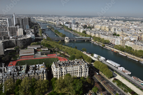 Aerial view of Paris and Seine river from Eiffel tower