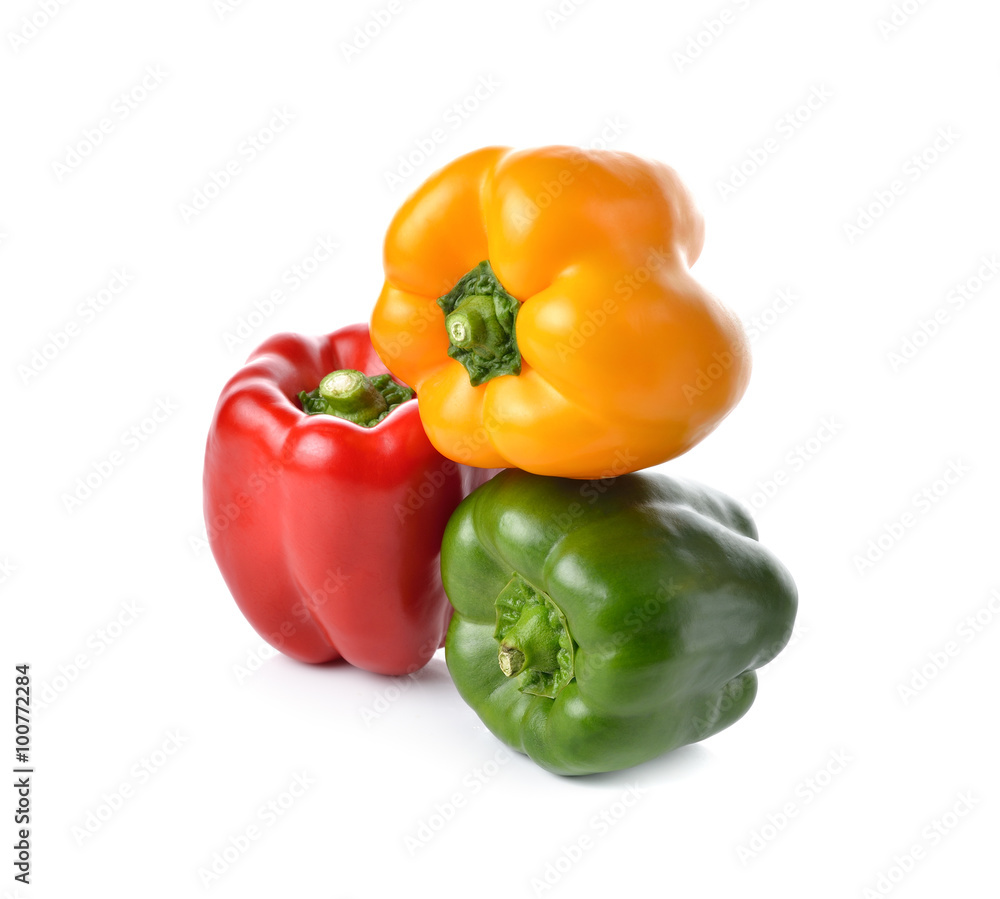 red, yellow, green bell pepper on white background red, yellow, green bell pepper on white background