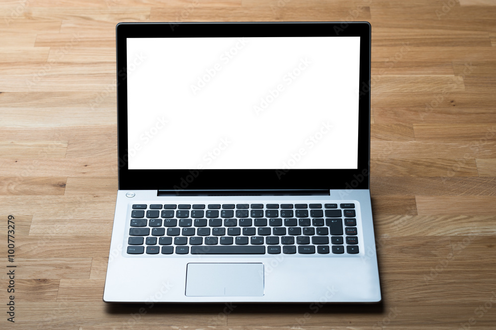 Laptop With Blank Screen On Table Laptop With Blank Screen On Table