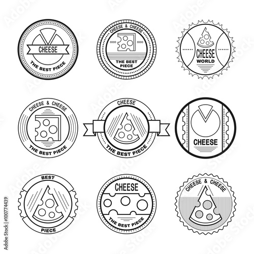 Labels, emblems, badges for cheese. Cheese icons.