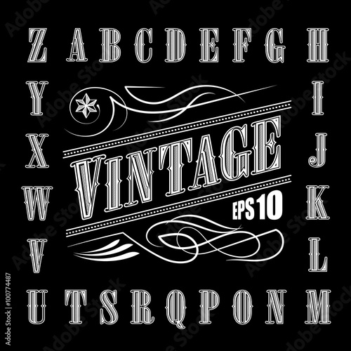 Alphabet Letters Vintage Set Western Vector