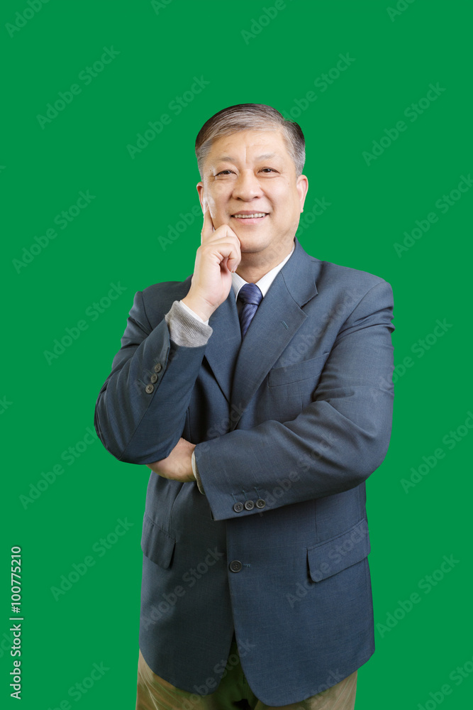 portrait gesture of old asian man in suit and tie with smiling portrait gesture of old asian man in suit and tie with smiling