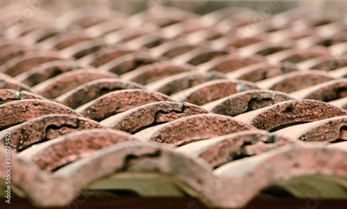 Selective focus and close up of clay roof tile pattern