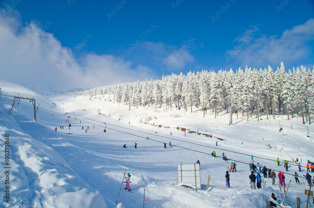 Slope on the skiing resort in Carpathians. Ukraine. 
