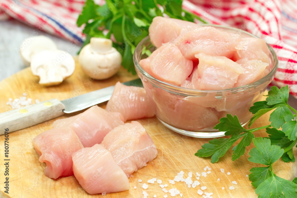 Raw chicken prepared for cook