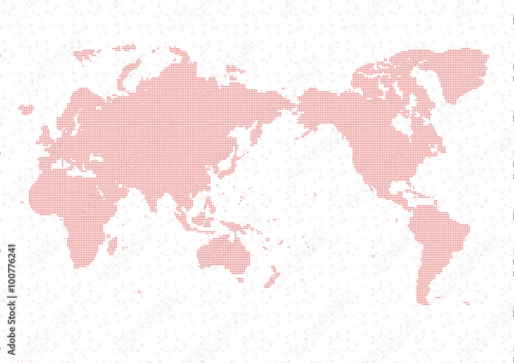 桜の舞うハートで構成された世界地図