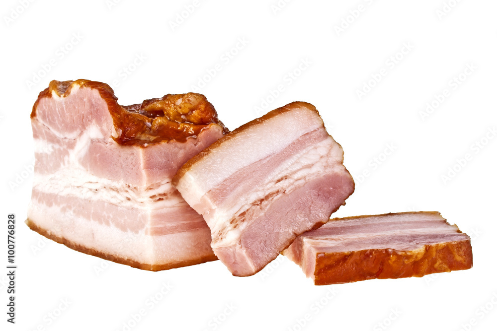 Bacon and sliced bacon on a white background Bacon and sliced bacon on a white background