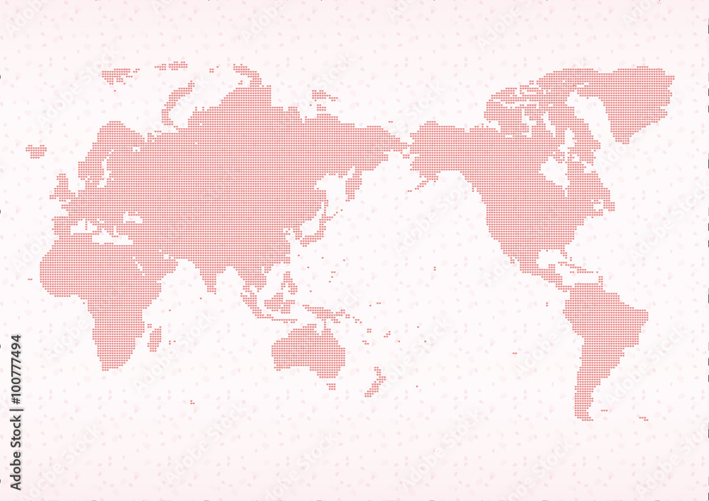 舞う桜とハートで構成した世界地図