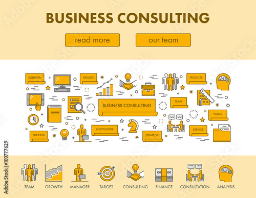 Line design concept web banner for business consulting