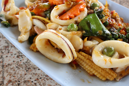 Basil squid thai food