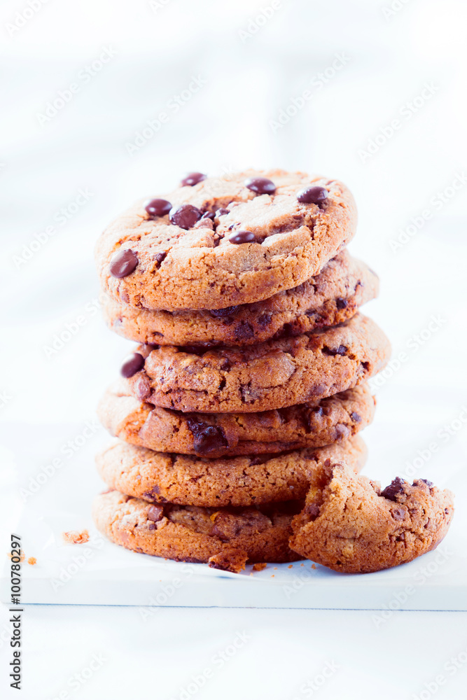 Stack of crunchy choc chip cookies Stack of crunchy choc chip cookies