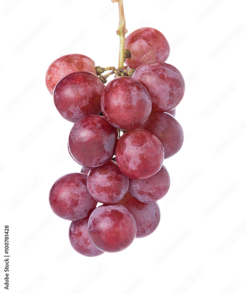 Ripe red grape on white background