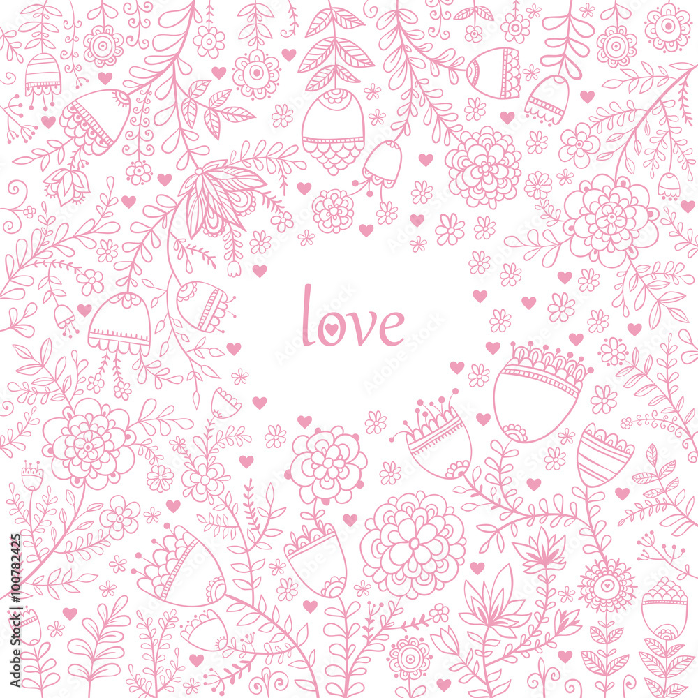 Valentine texture with flowers. Vector illustration with pink flowers on a white background and place for your text.