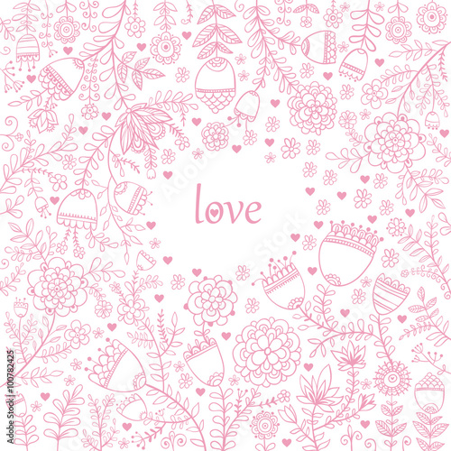 Valentine texture with flowers. Vector illustration with pink flowers on a white background and place for your text.