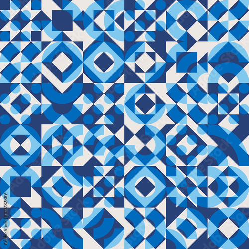 Vector Seamless Navy Blue Color Overlay Irregular Geometric Blocks Square Quilt Pattern