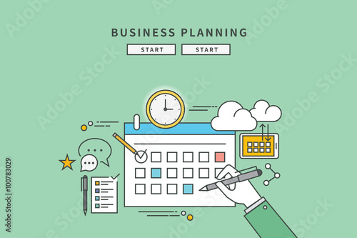simple color line flat design of business planning, modern vector illustration