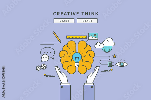 color line flat design of thinking creative, modern vector illustration