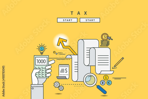 color line flat design of tax, modern vector illustration