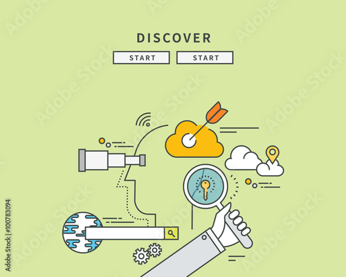 simple color line flat design of discover idea, modern vector illustration