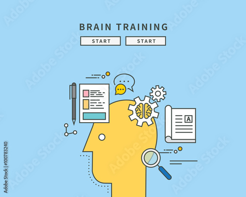 simple color line flat design of brain trainning, modern vector illustration