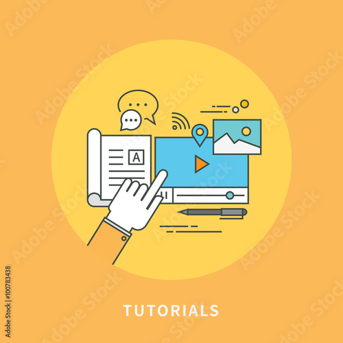 circle color line flat design of tutorial, modern vector illustration