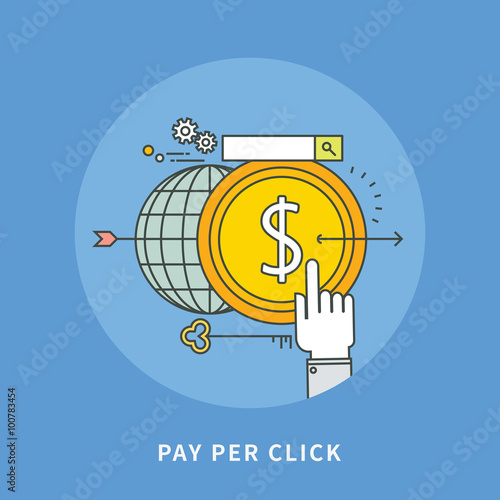 circle color line flat design of pay per click, modern vector illustration
