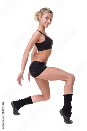 Aerobics fitness woman exercising isolated in full body.