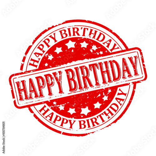 Scratched red round stamp with the words - happy birthday - vector eps