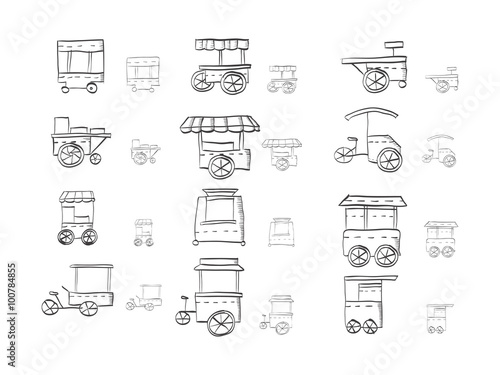 Sketch icons vector collection for food trolley