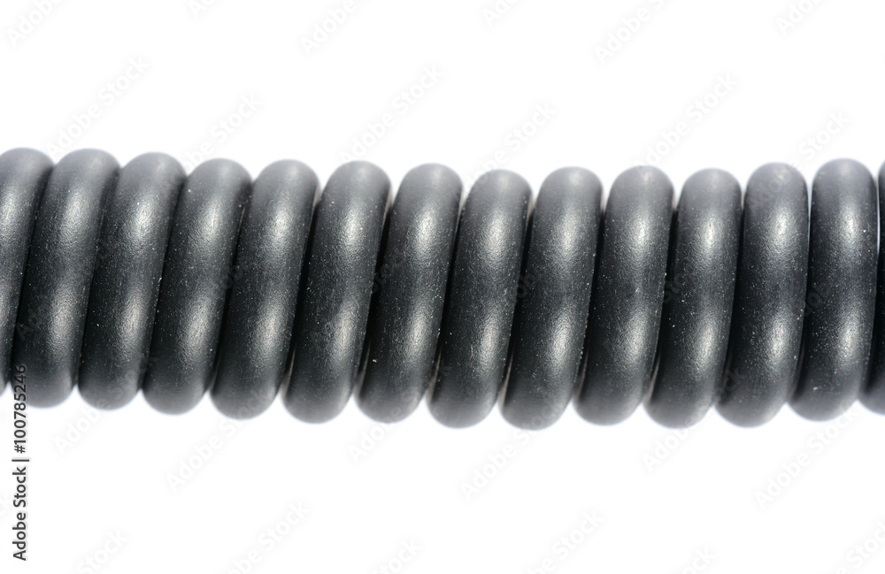 Close up of electric black wire twisted cord Close up of electric black wire twisted cord
