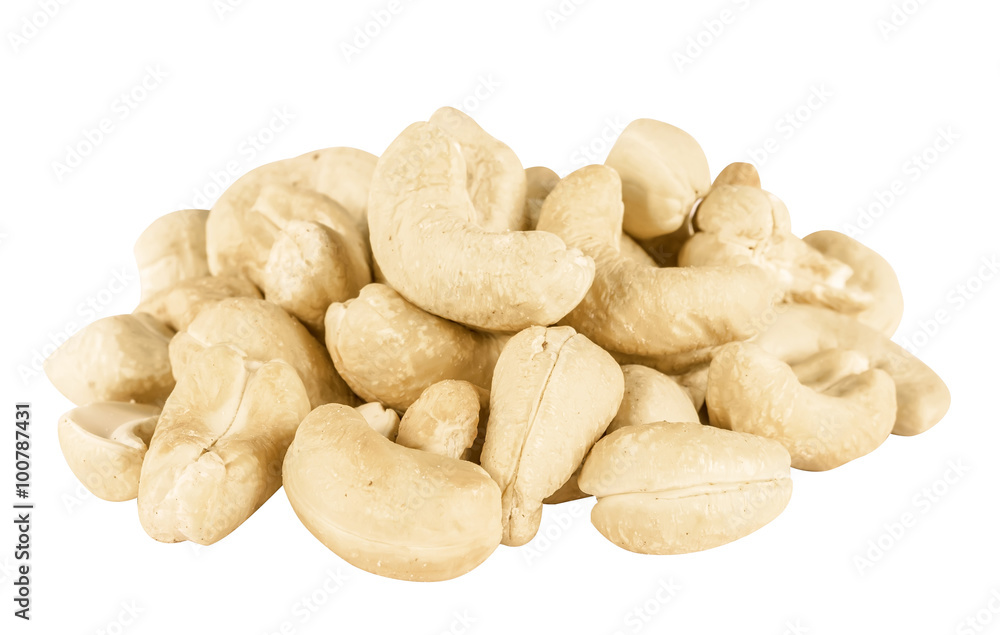Heap of peeled cashew isolated on white background Heap of peeled cashew isolated on white background