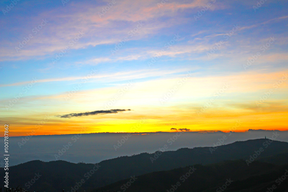 Morning sunshine over the mist forest national park, Thailand