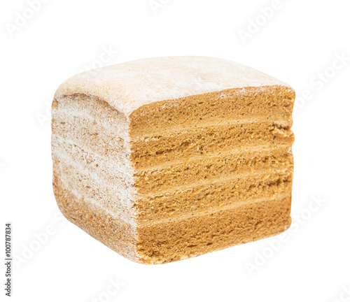 Belevskaja, Belyovskaya pastila (pastila of Belyov, Tula), apple paste (marshmallow) as layered pie sprinkle with sugar powder, traditional Russian pie, isolated on the white photo