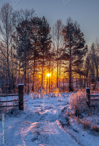 Winter sunrise in Siberia.