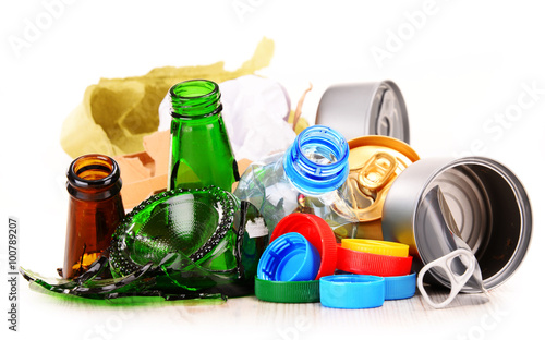 Recyclable garbage consisting of glass, plastic, metal and paper photo