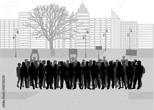 A large group of demonstrators men.