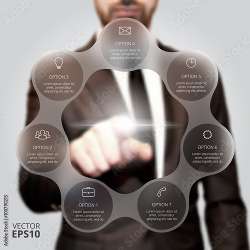 Businessman pressing button.