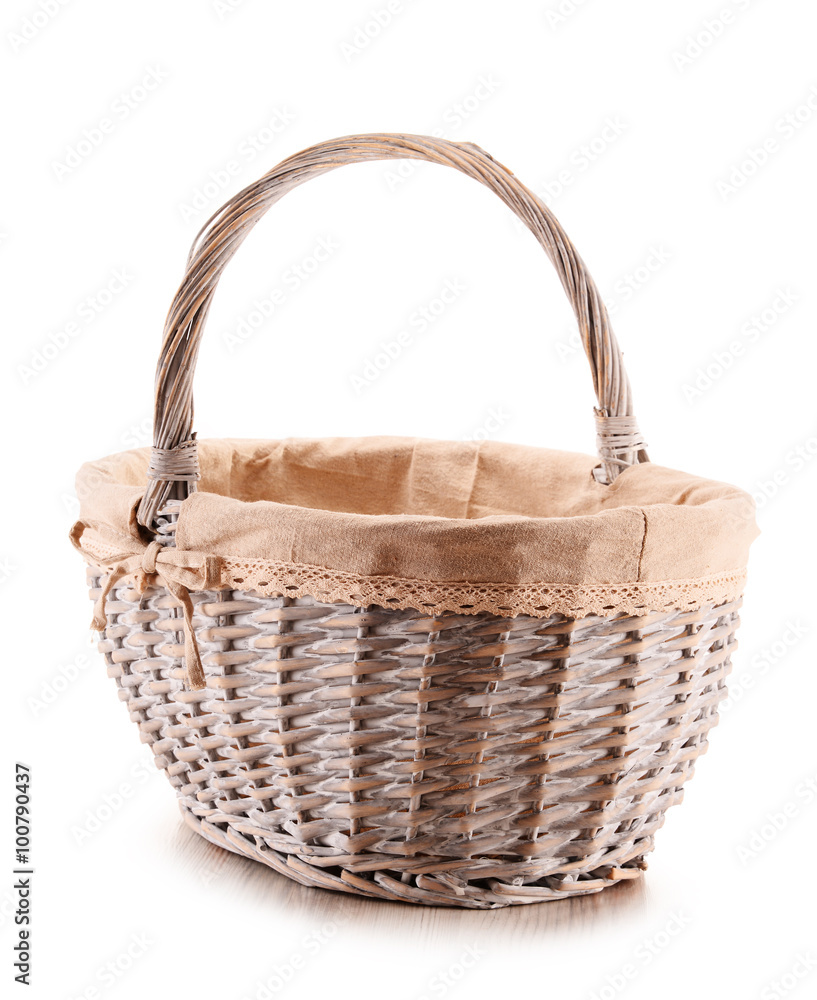 Empty wicker basket isolated on white background