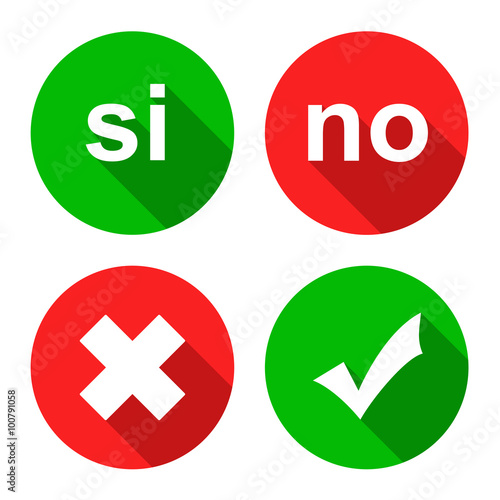 Icono plano circulo con si no con sombra