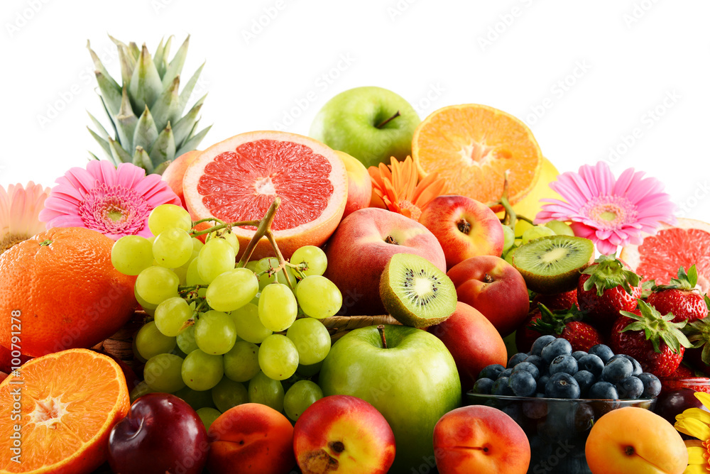 Composition with assorted fruits isolated on white