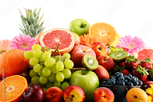 Composition with assorted fruits isolated on white