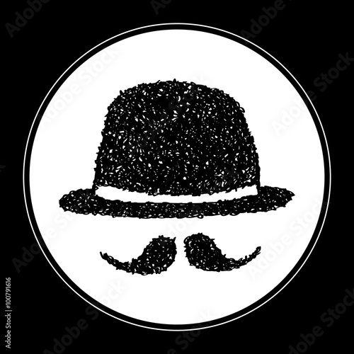 Simple doodle of a bowler hat and moustache