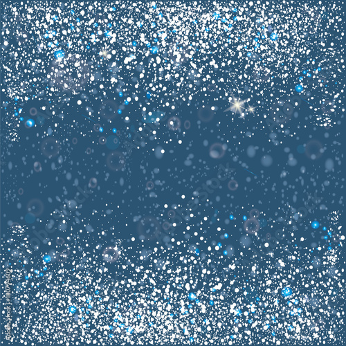 Blue background with snowflakes and stars.