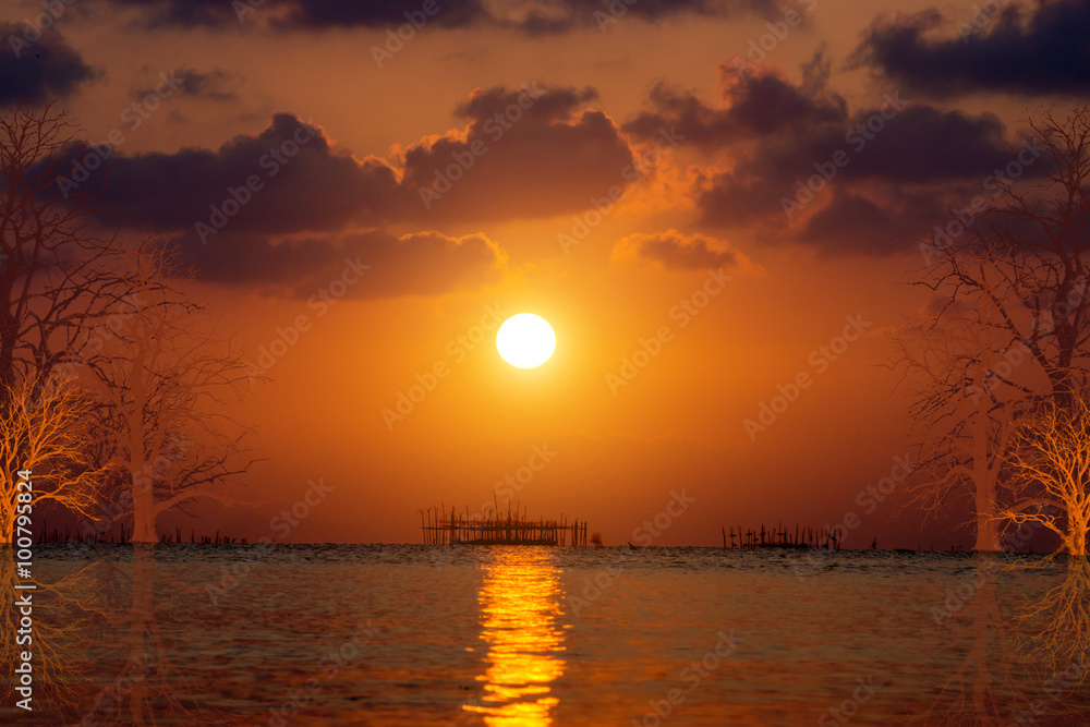 Sunset sky at Songkhla Lake, Thailand.