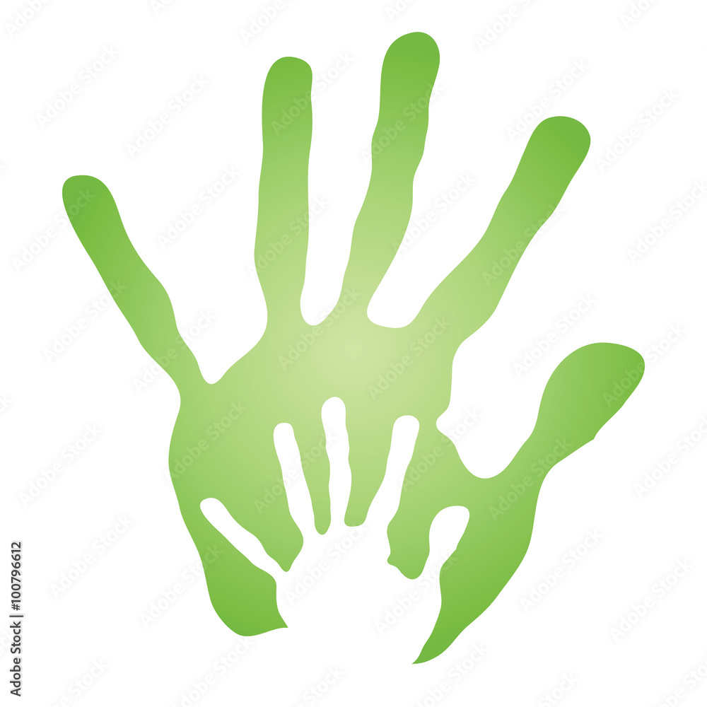 Vector conceptual mother and child green hand print isolated Vector conceptual mother and child green hand print isolated