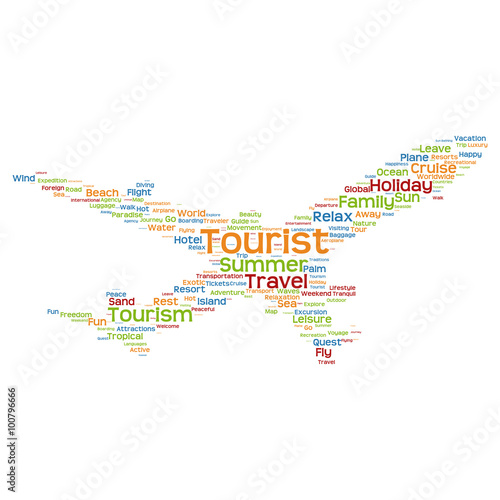 Vector conceptual travel or tourism plane word cloud