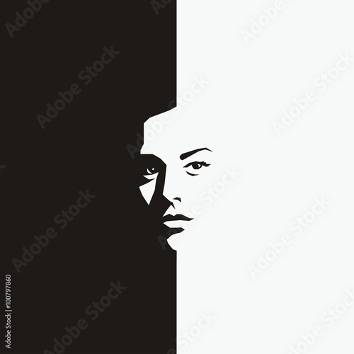 Woman face - half black half white