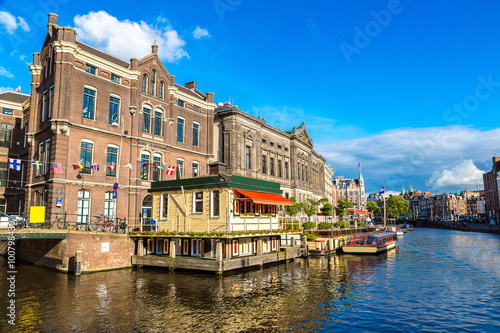 Amsterdam canals and  boats  Holland  Netherlands.