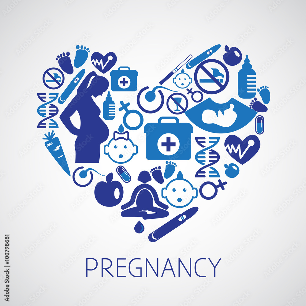 Heart symbol with pregnancy icons