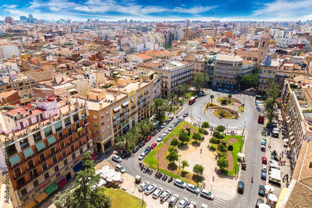 Valencia aerial skyline - obrazy, fototapety, plakaty 